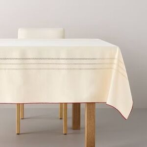 HEARTH & HAND NWT Trim tablecloth -red/natural -84x60